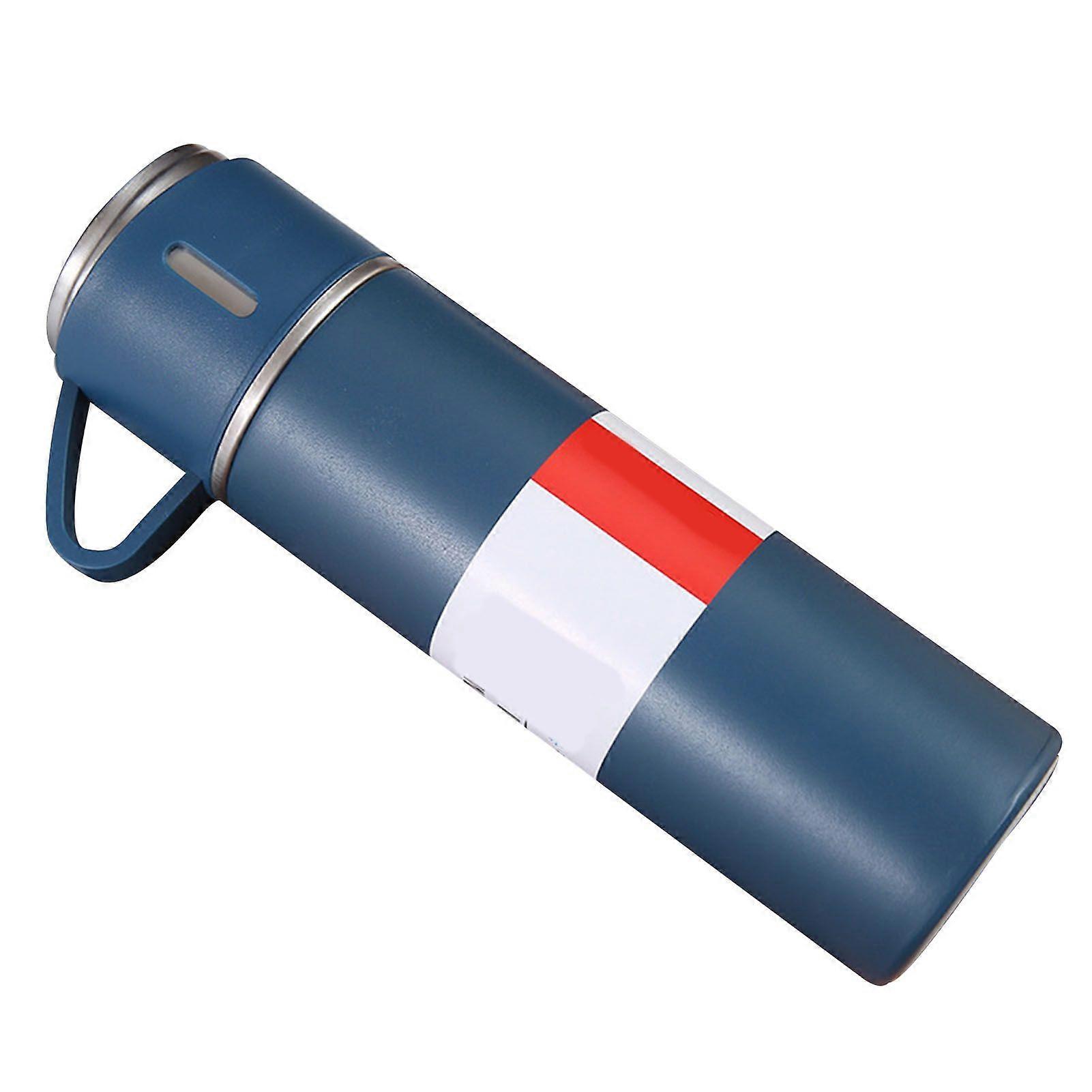 500ml Stainless Steel Vacuum Flask Set Portable Insulated Bottle with 3 Lids for Outdoor Travel Blue