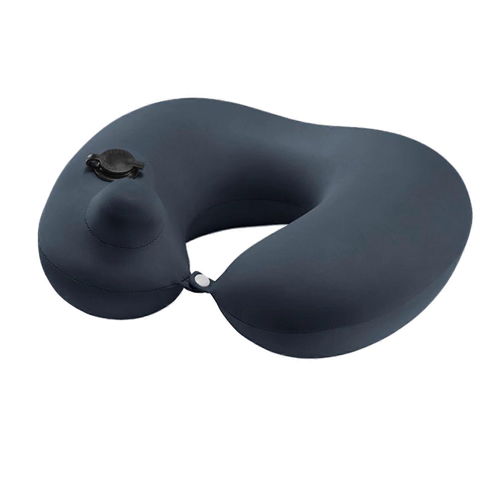 Neck Pillow U Shape Portable Press Inflatable Ice Silk Travel Pillow for Airplane Car Highspeed Rail Azure Blue