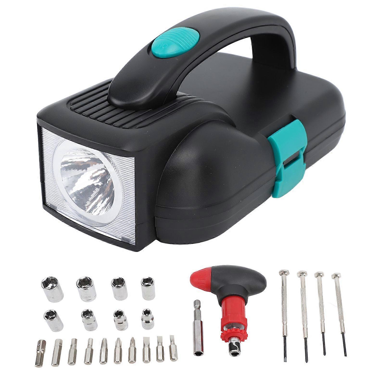 LED Flashlight Household Tool Kit Includes Miniature Screwdriver Set Ratchet Handle Sleeve Watch Bits for Home