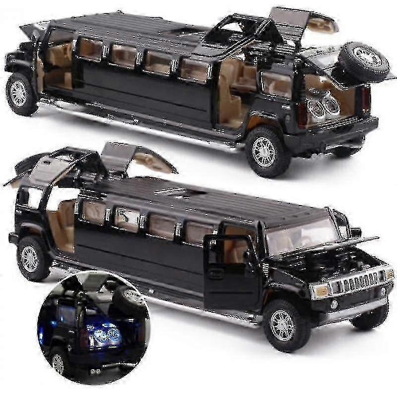 High-Quality 1:32 Scale Alloy Hummer Limousine Diecast Metal Car Model with Pull Back Action, Flashing Lights & Music for Kids Toy Vehicles