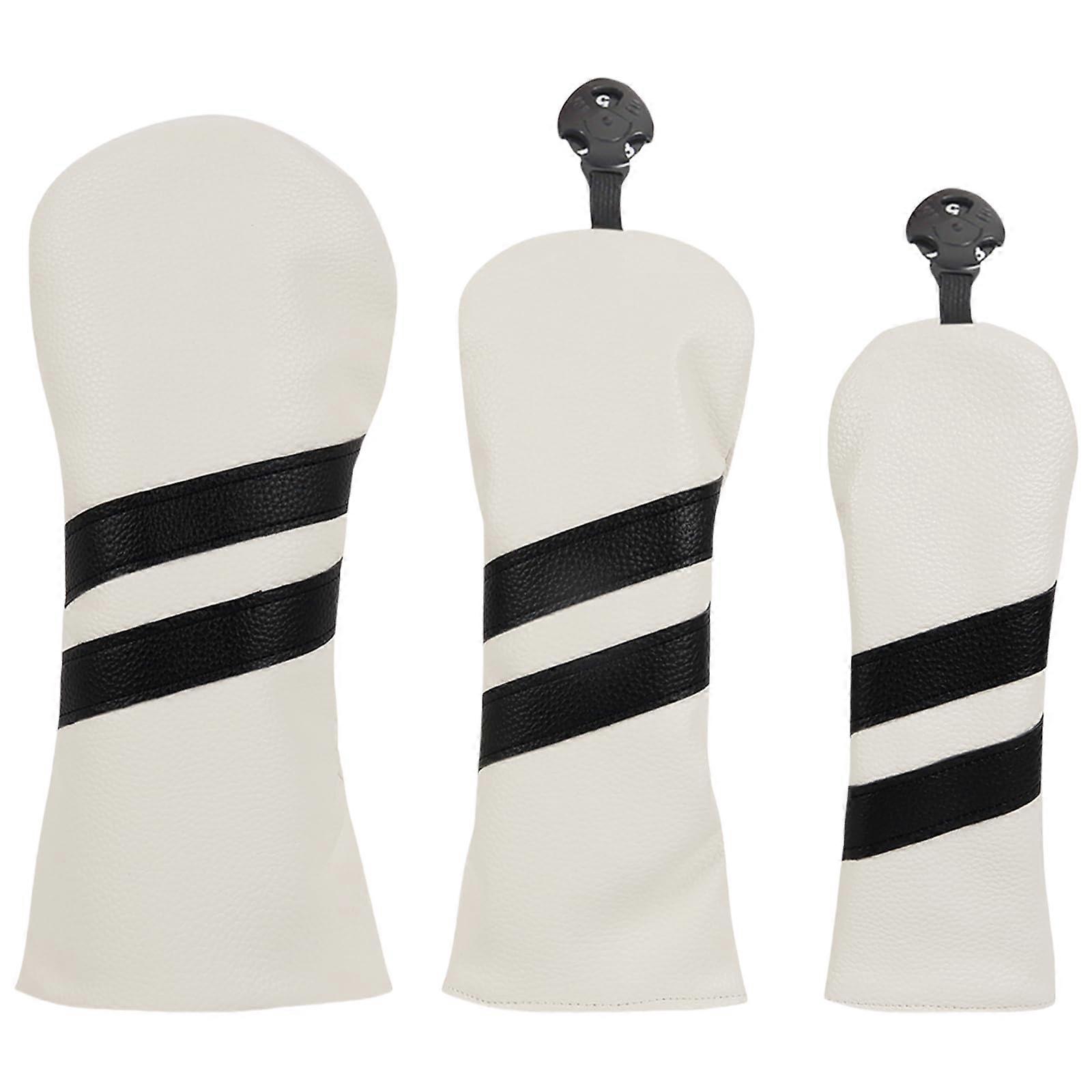 3Pcs Stripe Pattern Driver Headcover Set PU Leather Golf Club Headcovers for Driver and Fairway Woods