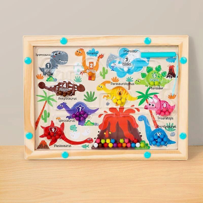 Wooden Pen Drive Toy - Bead Labyrinth Brain Teaser for Kids - Colorful Dinosaur Design for Eye-Hand Coordination and Counting Skills