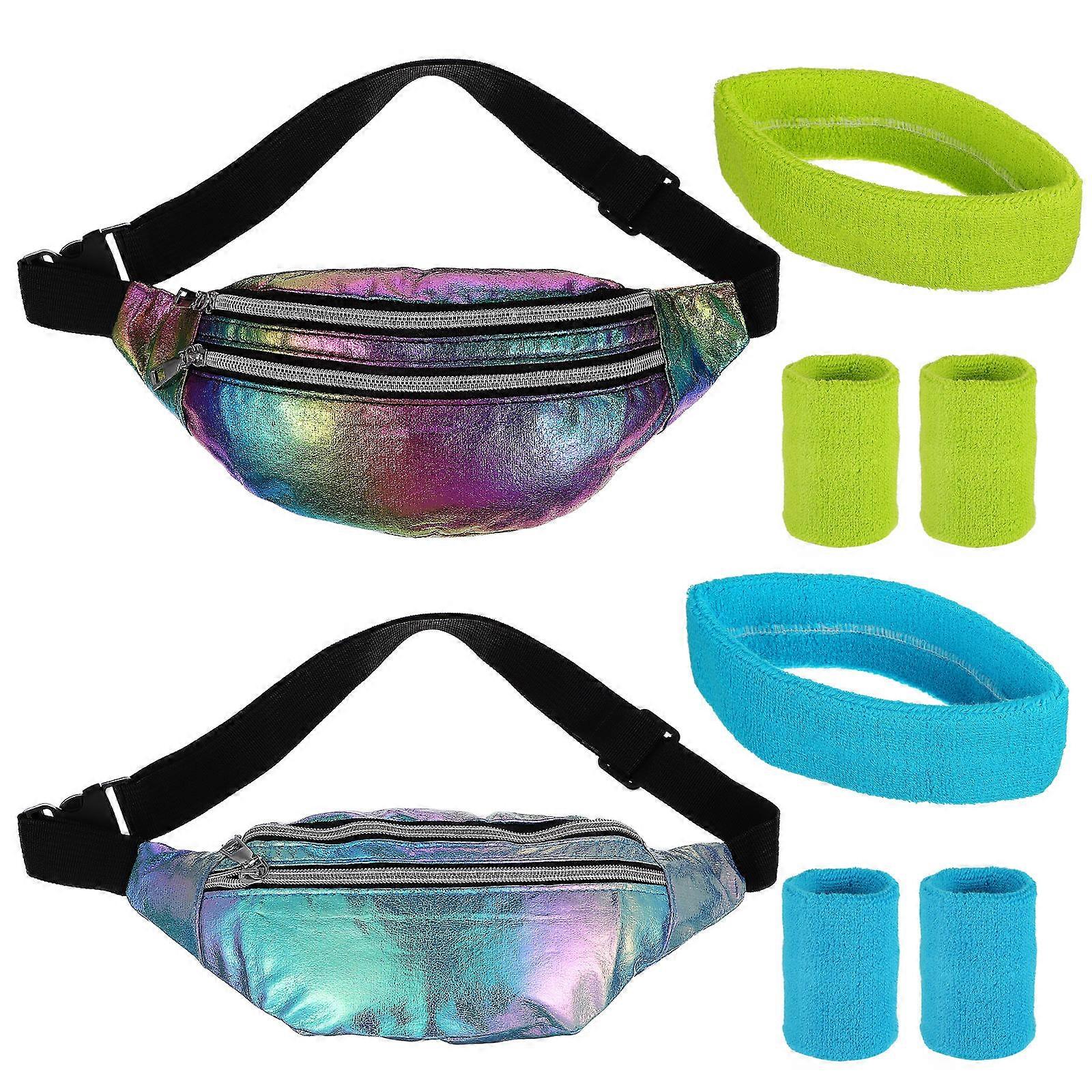 Festival Bags for Women Holographic Fanny Packs with Adjustable Belt and Large Capacity Green 2Pcs