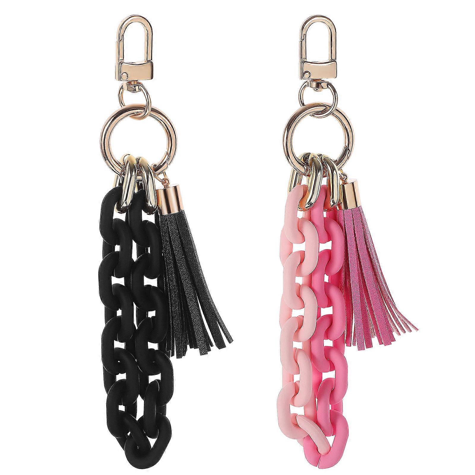 CHUNKY Acrylic Keychain Bracelets with Tassel Charms for Women Convenient Wristlet Keyring Holders Assorted Color