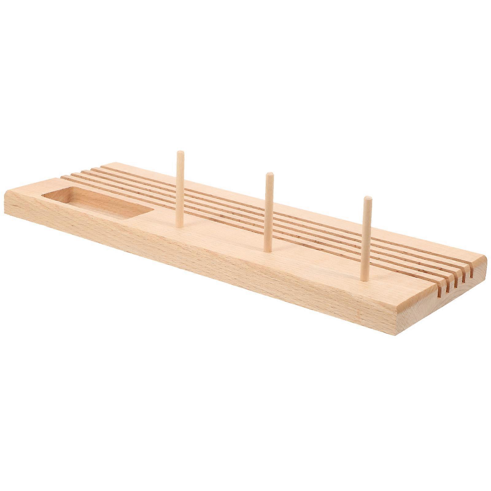 Sewing Thread Spool Organizer Wooden Storage Rack Rectangular Shape Khaki 35.5X12.5cm Stable Base 1 Set