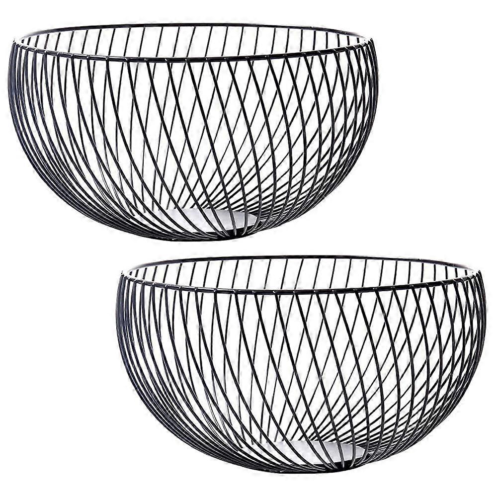 Black Wire Fruit Basket 2Pcs Compact Iron Fruit Basket for Kitchen Storage