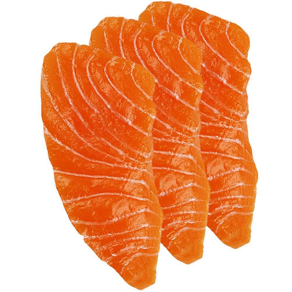 3pcs Artificial Salmon Slices Lifelike Fish Meat Food Decor for Restaurant Sushi Display Photography Props