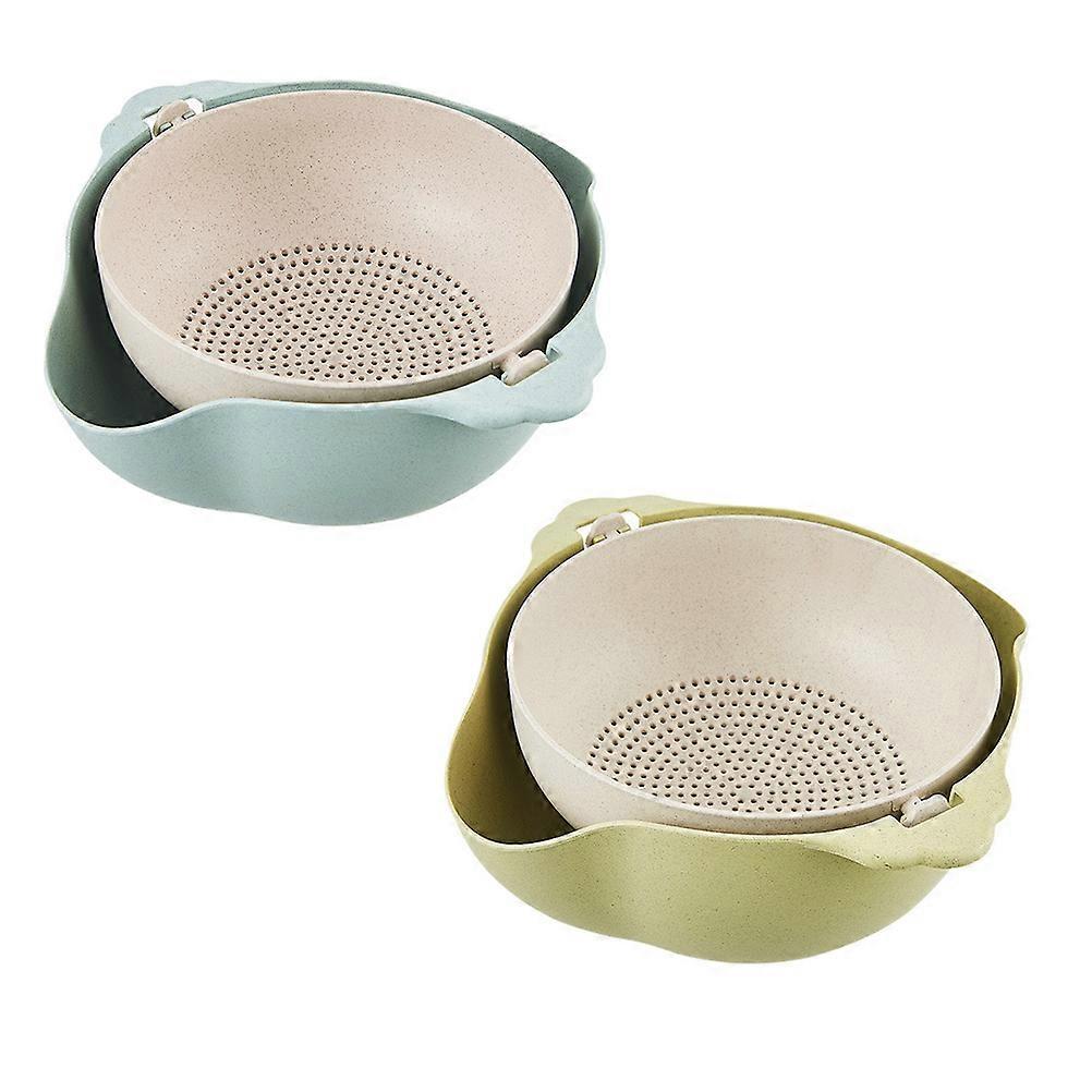 Double Layer Rotating Drain Basket Perfect For Washing Fruits And Vegetables 24.5x23.5x10.5cm Green 1Pack