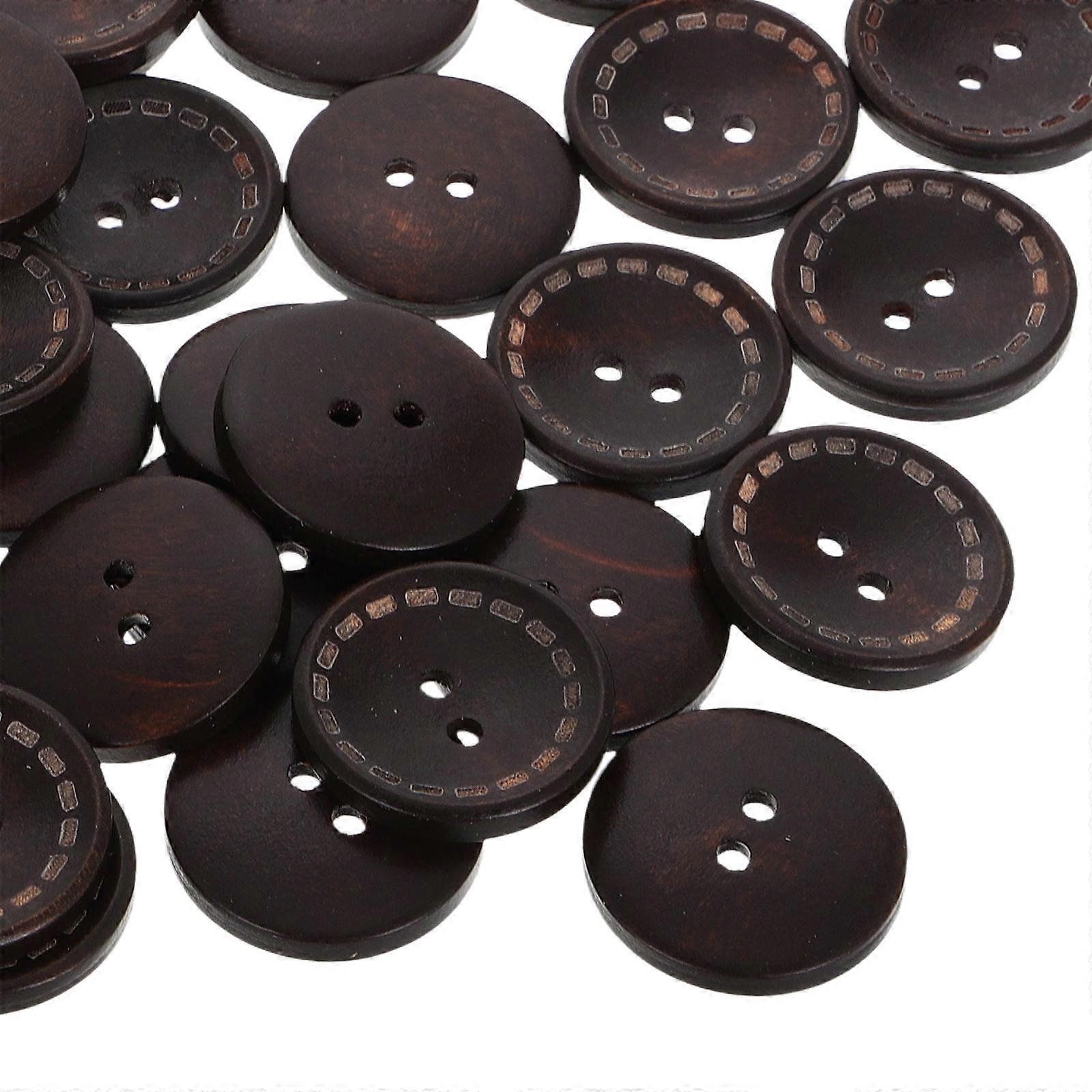 50 Pcs Coffee Wooden Buttons for Clothes Elegant Decorative Accessories for Knitting and Craft Projects