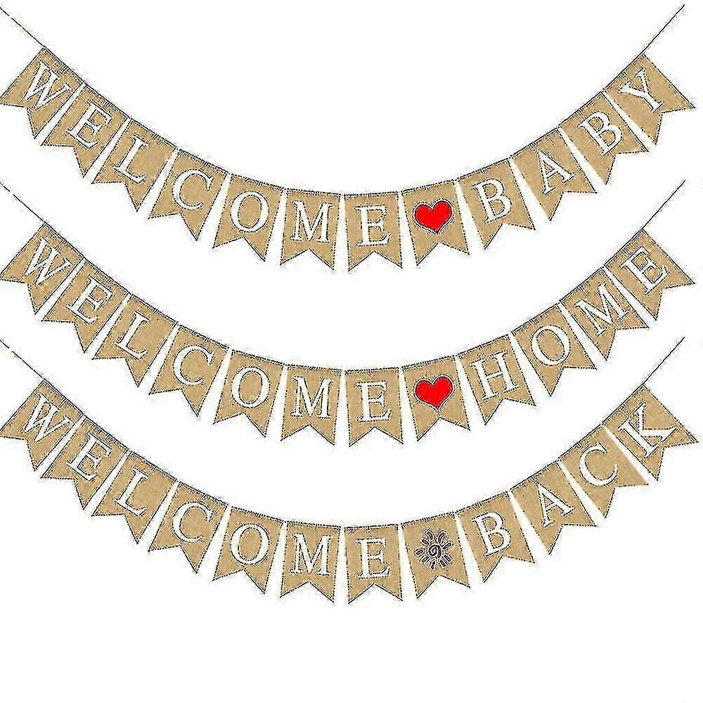 3pcs Welcome Home Banner Bunting 3m Rustic Burlap Bunting Banner Welcome Home Decoration Family Party Banner