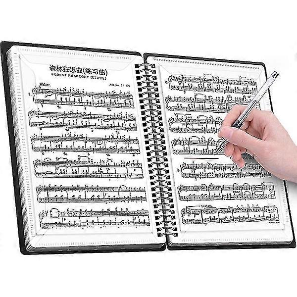 A4 60-Page Music Folder for Modifying Piano Scores, Marking Music Keys, Storing Documents, Holder, Empty Plastic Folder for Concerts and Choirs