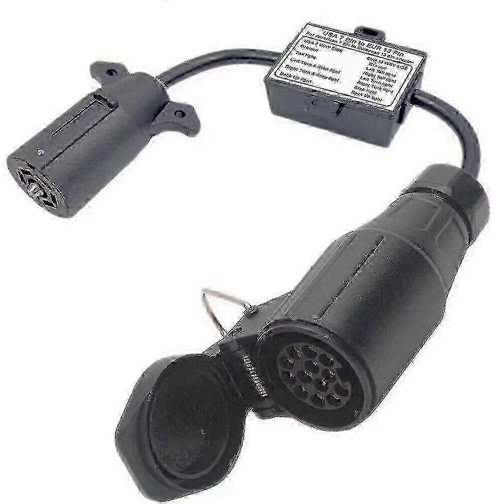 7-Way Flat Socket Converter from US to European Trailer Light with 13-inch Round Plug