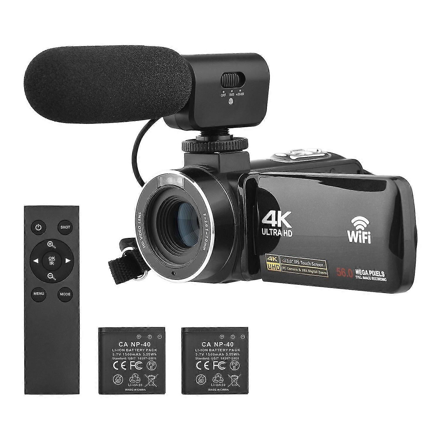 4K digitale Videokamera WiFi Camcorder DV Recorder 56MP 18X Digitalzoom 3,0 Zoll IPS Touchscreen Su