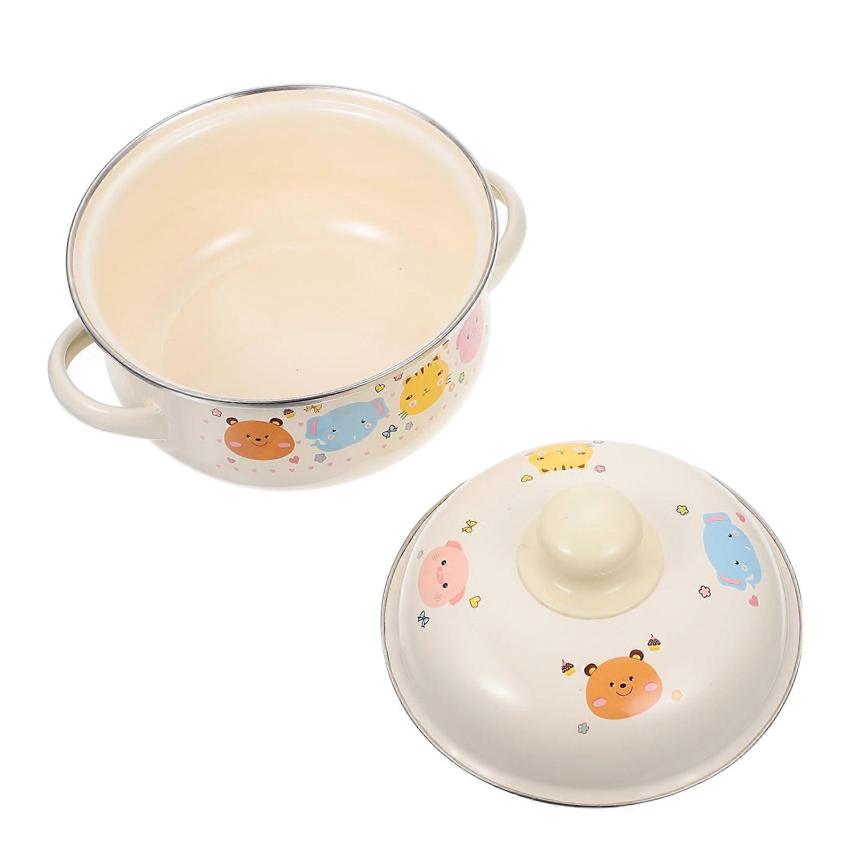 1 Piece Enamel Cooking Pot with Double Handles, Retro Soup Pot for Household, for Milk and Baby Food, Durable and Versatile