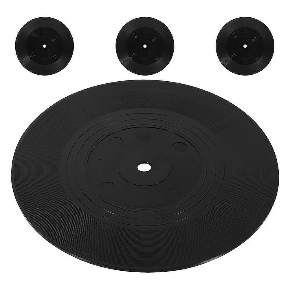 Vinyl Record Shaped Cup Coasters with Antiskid Design for Home Use Black ABS 4pcs