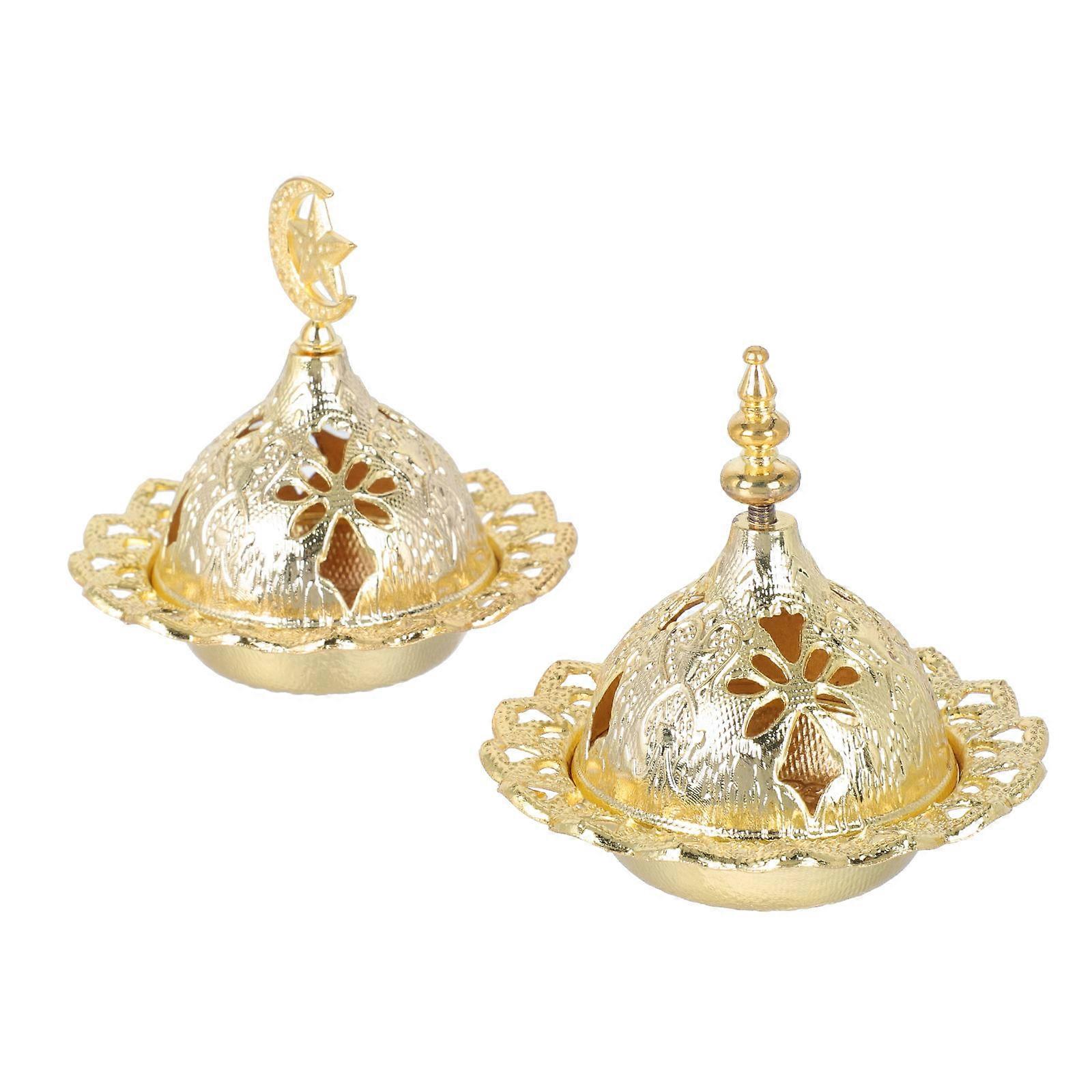 Golden Alloy Incense Burner for Home Aromatherapy with Craftsmanship and Unique Design 2pcs