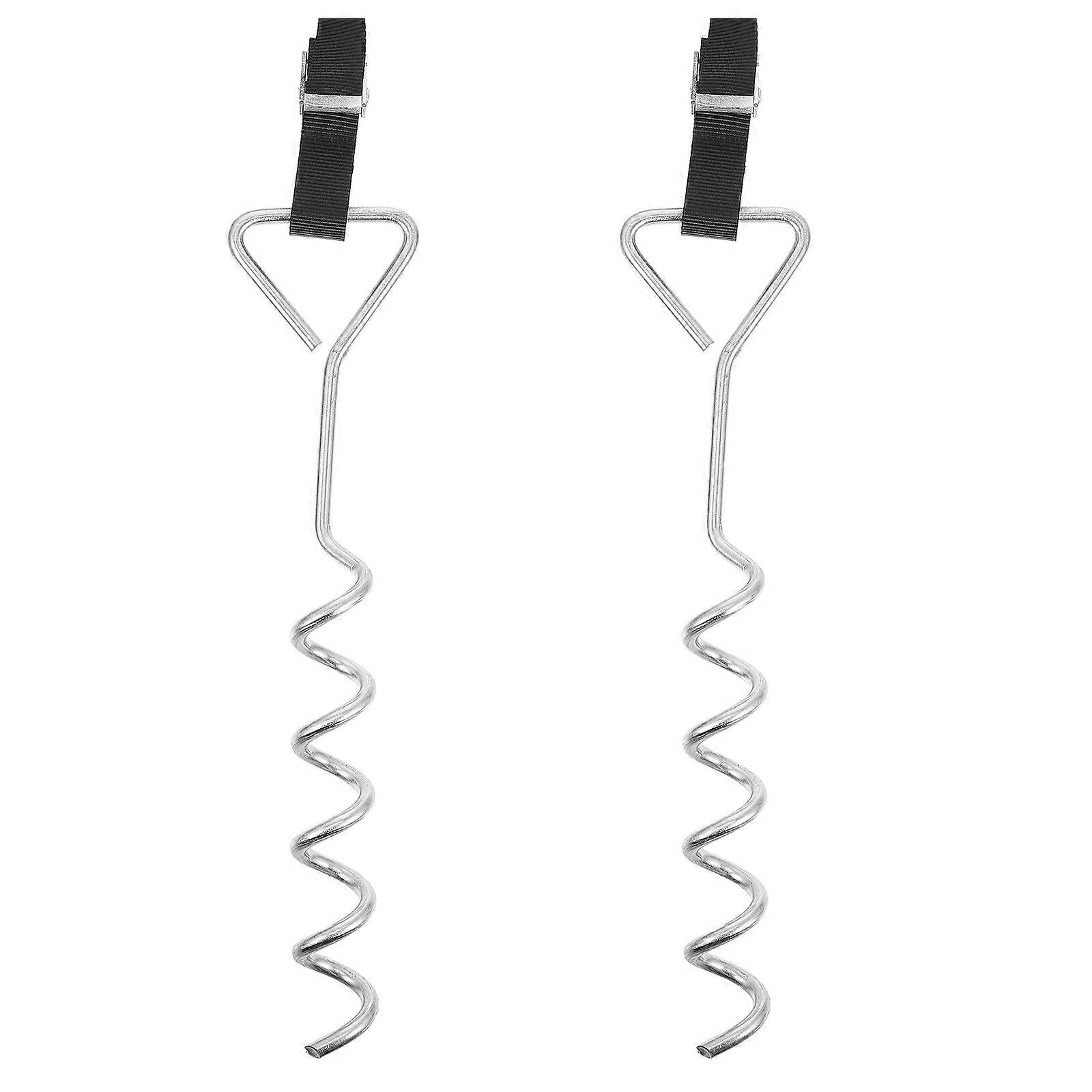 Trampoline Anchors with Strap for Securing Tents and Outdoor Equipment in Black Color and Steel Material for Camping Use 1 Set