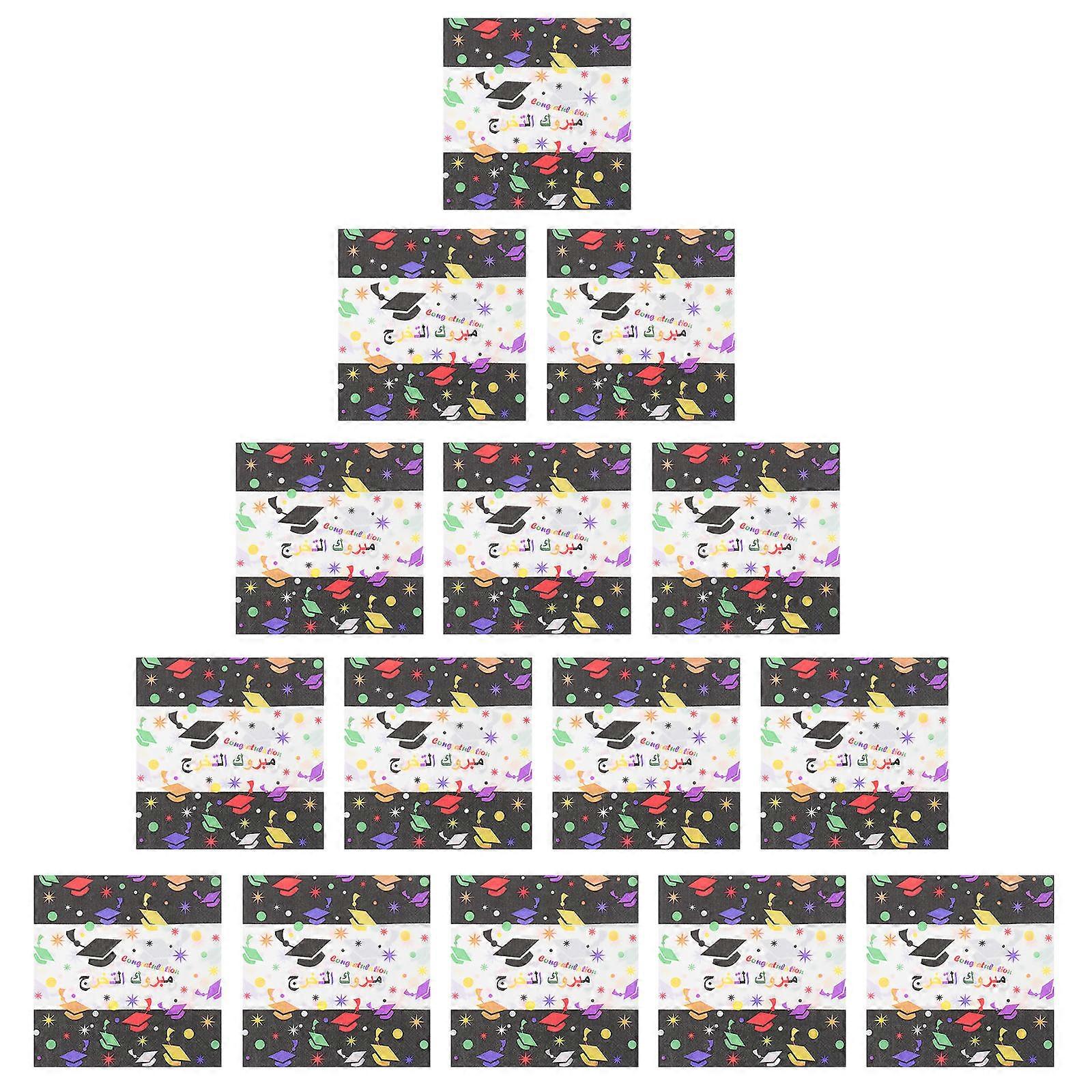 مناديل حفلة التخرج 40 قطعة مربع تصميم مطبوع متنوع وامتصاص الماء بالألوان مثالية لاحتفالات الخريجين