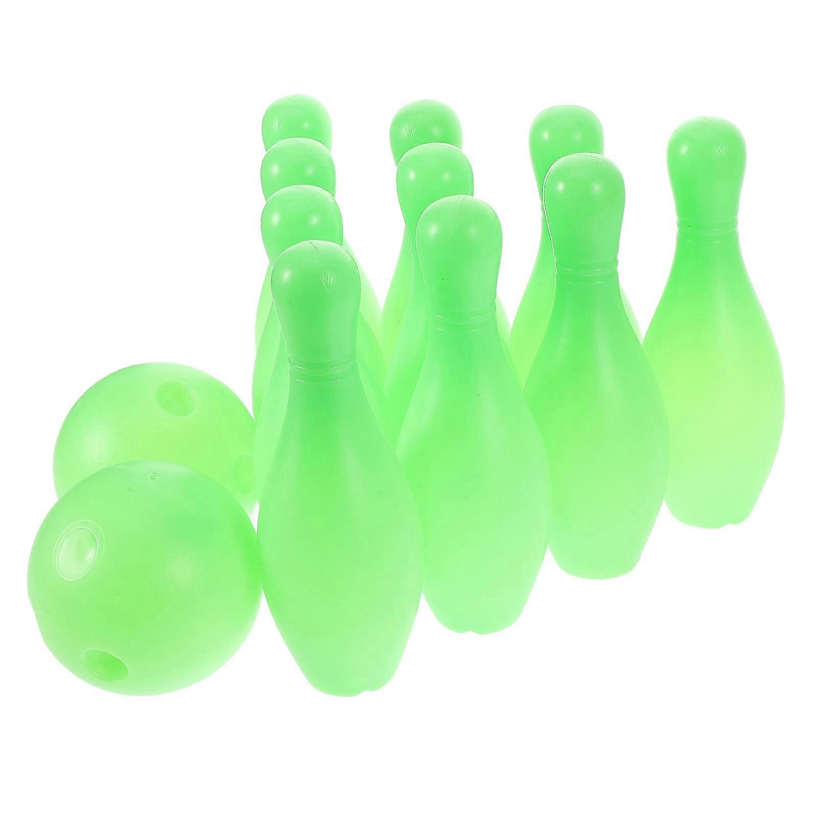 Kids Indoor Bowling Game 1 Set Featuring Fun Luminous Plastic Pins And Balls Ideal For Parties And Family Gatherings In Light Green Color