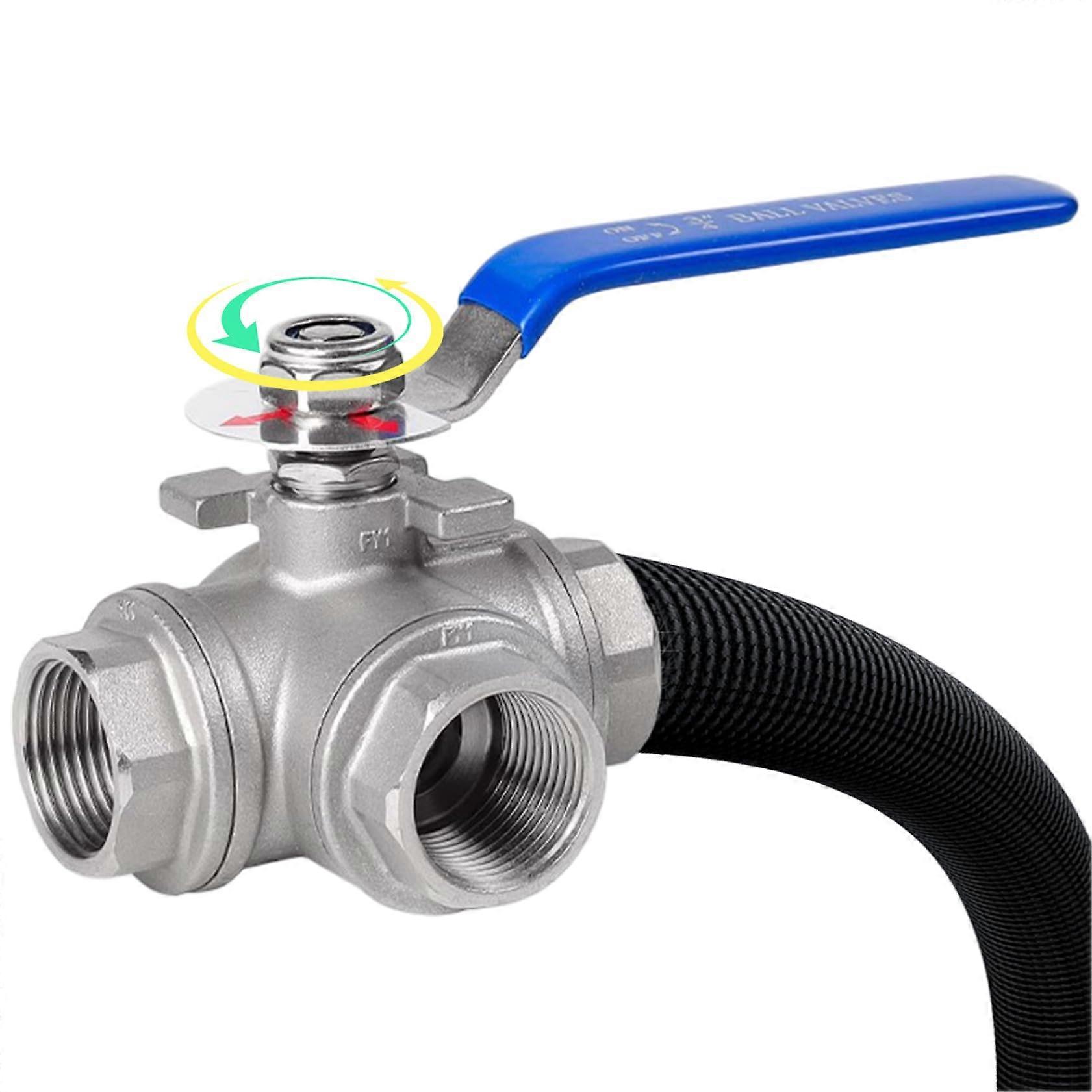 3Way Valve 1 Inch Stainless Steel Diverter Valve with Locking Handle Ideal for Water Pipe Gas Hose Heating Hydraulic Drainage Air Pipe