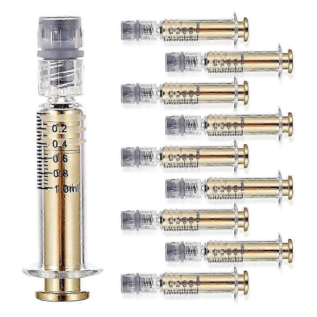 Seringue en verre Luer Lock 1ML paquet de 10 piston en métal doré sans aiguille