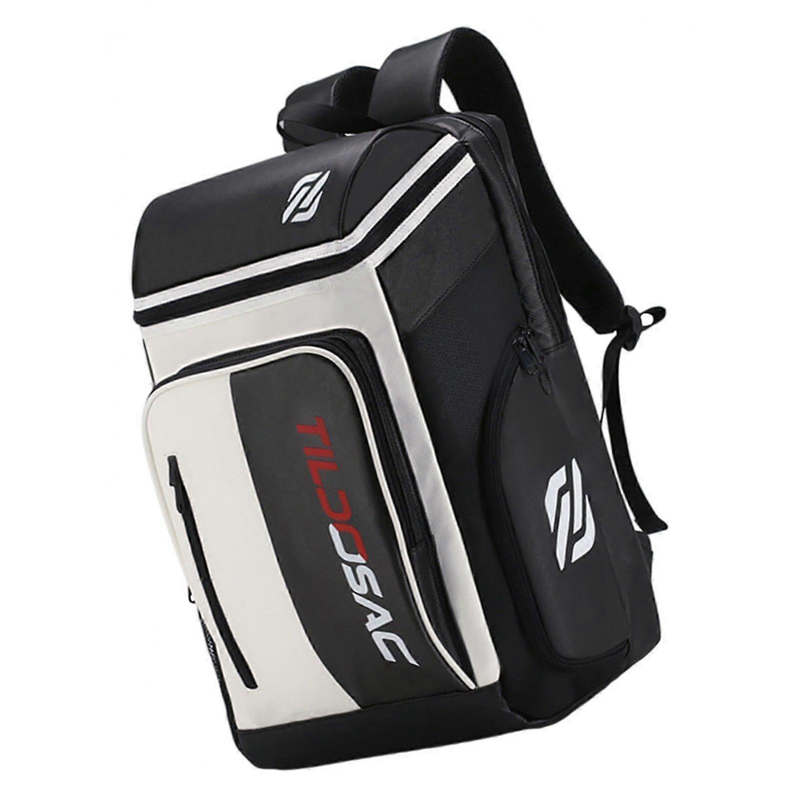 Backpack with Compartments for Pickleball, Badminton Gear, and Shoes in Black and White, Durable Organizer with Adjustable Straps