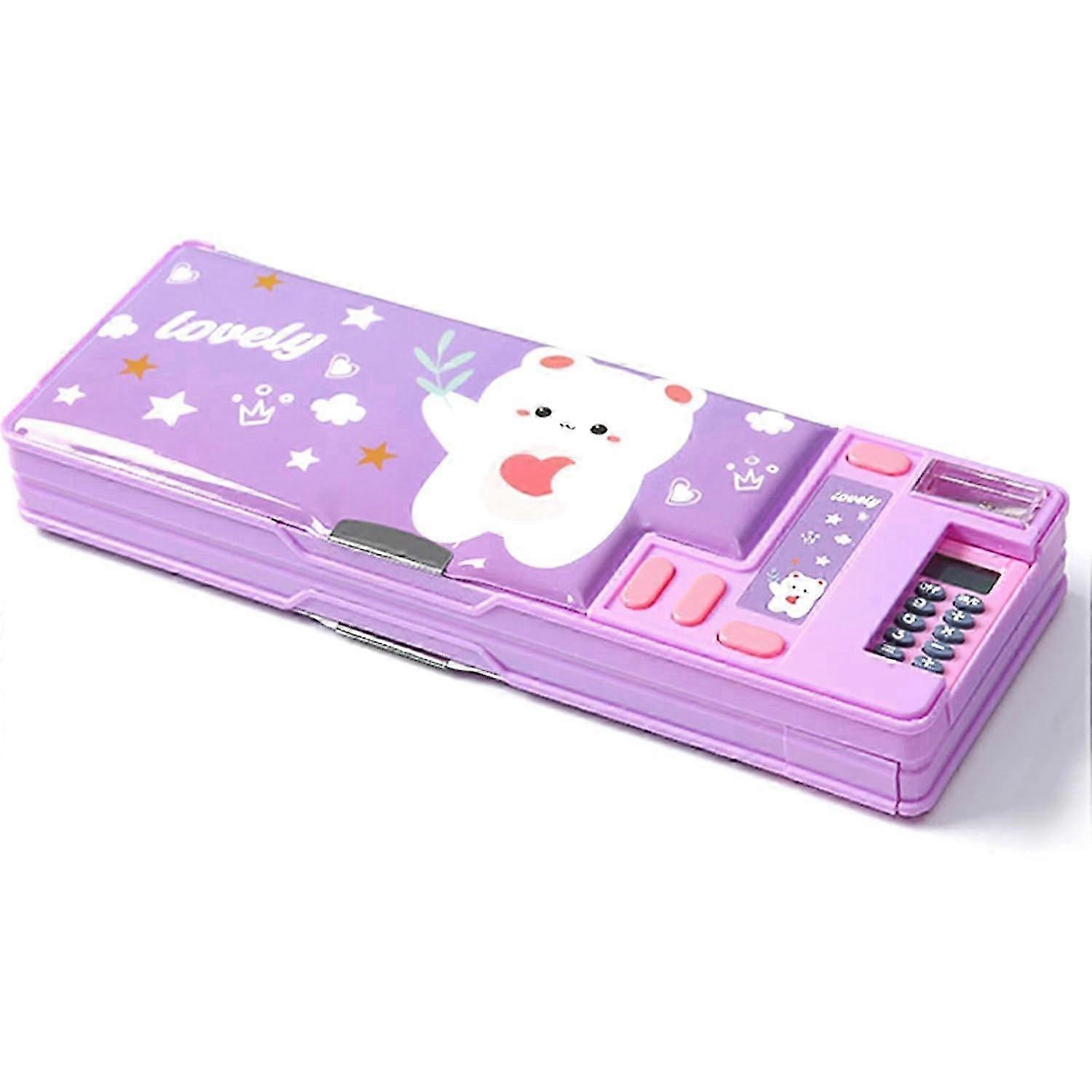 Pop-Up Multifunctional Pencil Case - Cute Cartoon Stationery Organizer with Calculator, Sharpener &