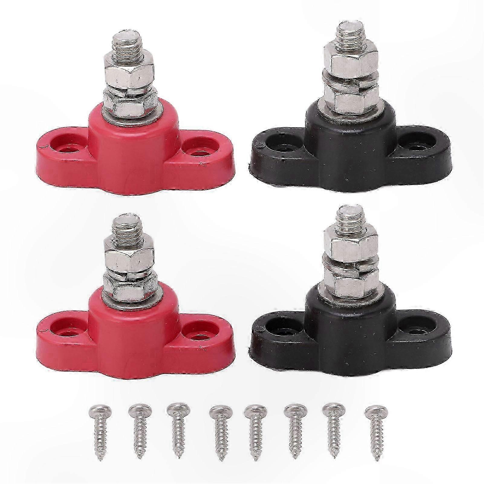 4Pcs Red Black Battery Terminal Blocks for 12V and 24V Power Connection Junction Post
