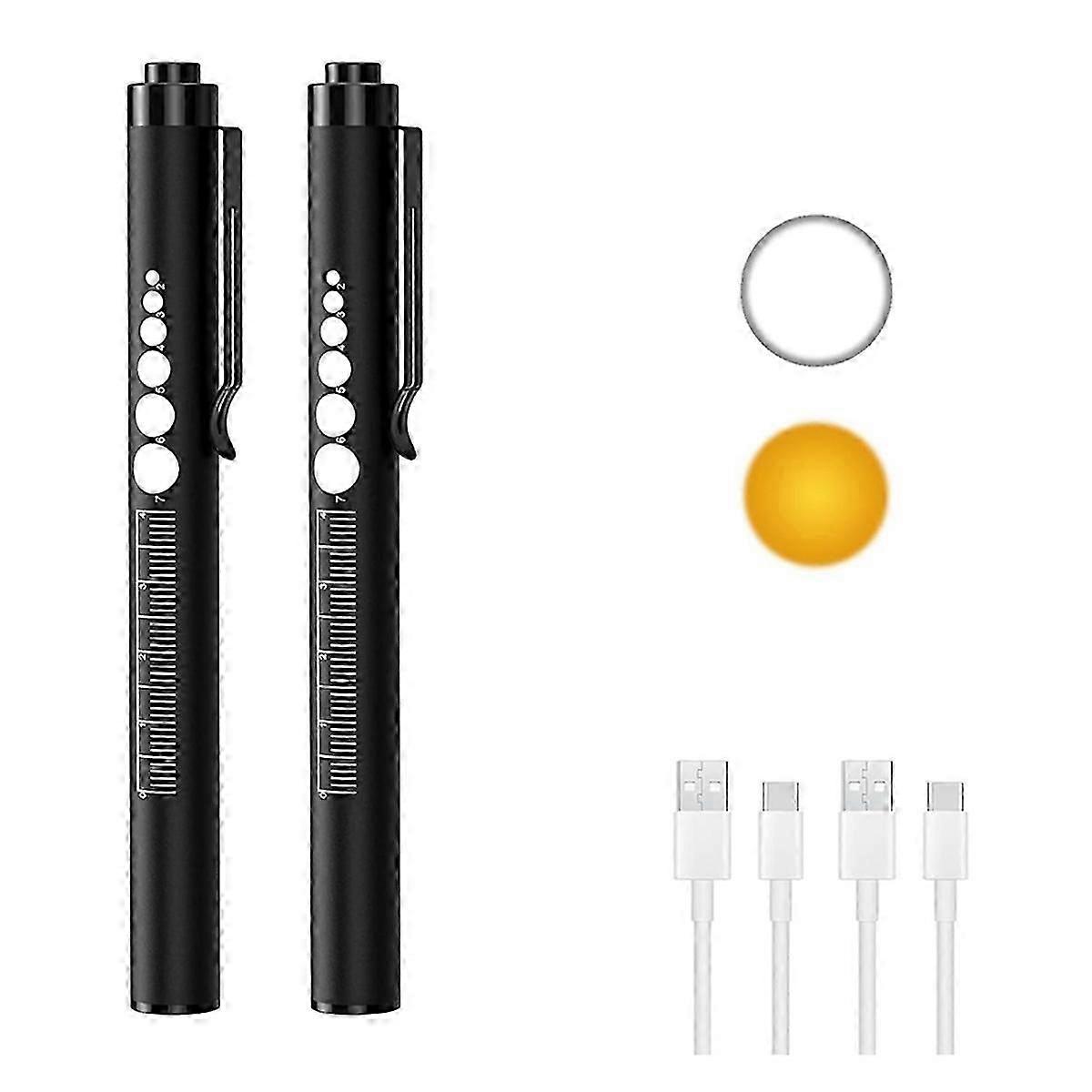 2Pcs Rechargeable Pen Lights with Pupil Gauge & Ruler, LED Penlights for Nurses Doctors, Echargeable