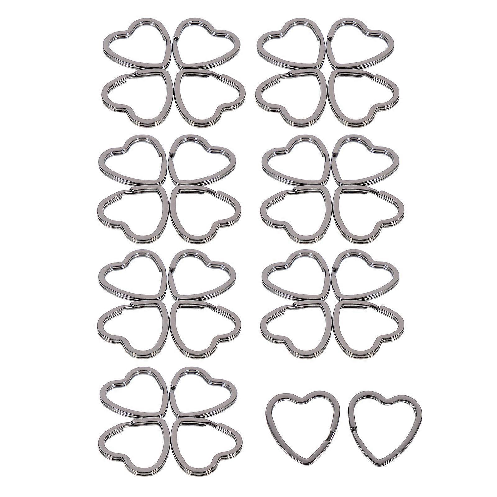 30 Silver Heart Shaped Split Key Rings for Decor Made of Iron Ideal for DIY Crafts