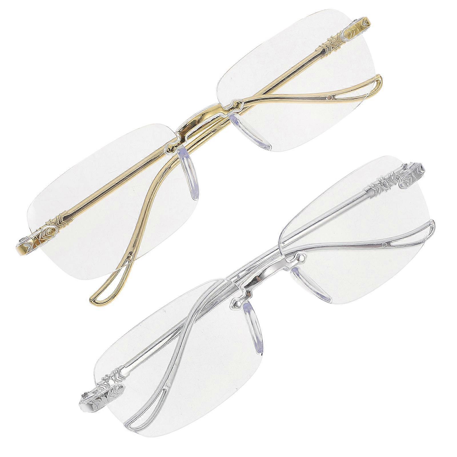 Frameless Reader Glasses for Daily Use Lightweight Pc Material Blue Light Blocking Adjustable Focus 2Set