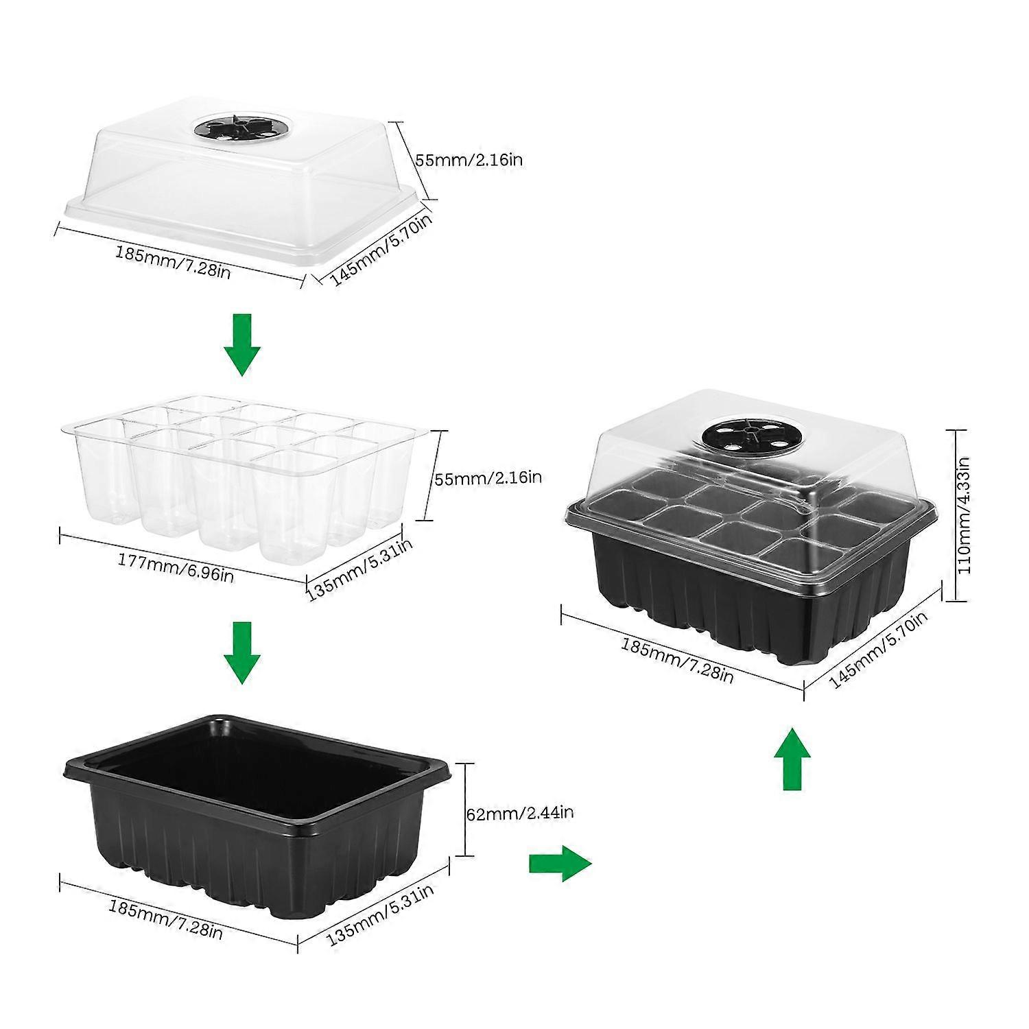 10 Pack Seed Starter Trays 12-Cell Seedling Box with Humidity Adjustment Transparent Domes and Base Trays for Garden Seedling Seed Starting Growing Ge