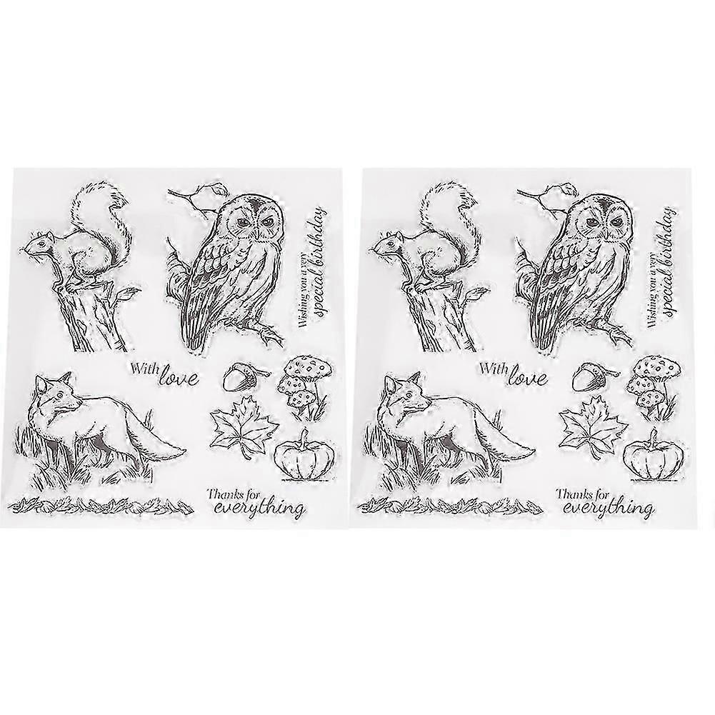 2Pcs Transparent Stamp Rubber Stamp DIY Journal Owl Squirrel Fox Pattern Seal T1672
