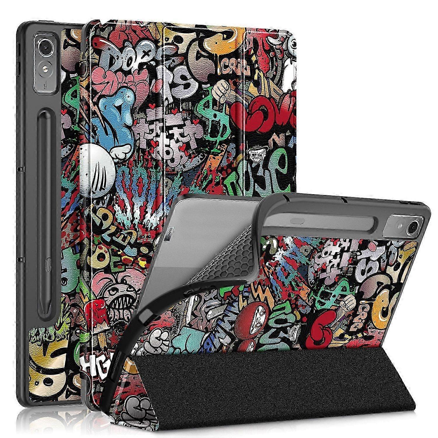 3-folding Painted Tpu Smart Leather Tablet Case For Lenovo Tab P12 12.7 /p12 Pro 2nd Gen