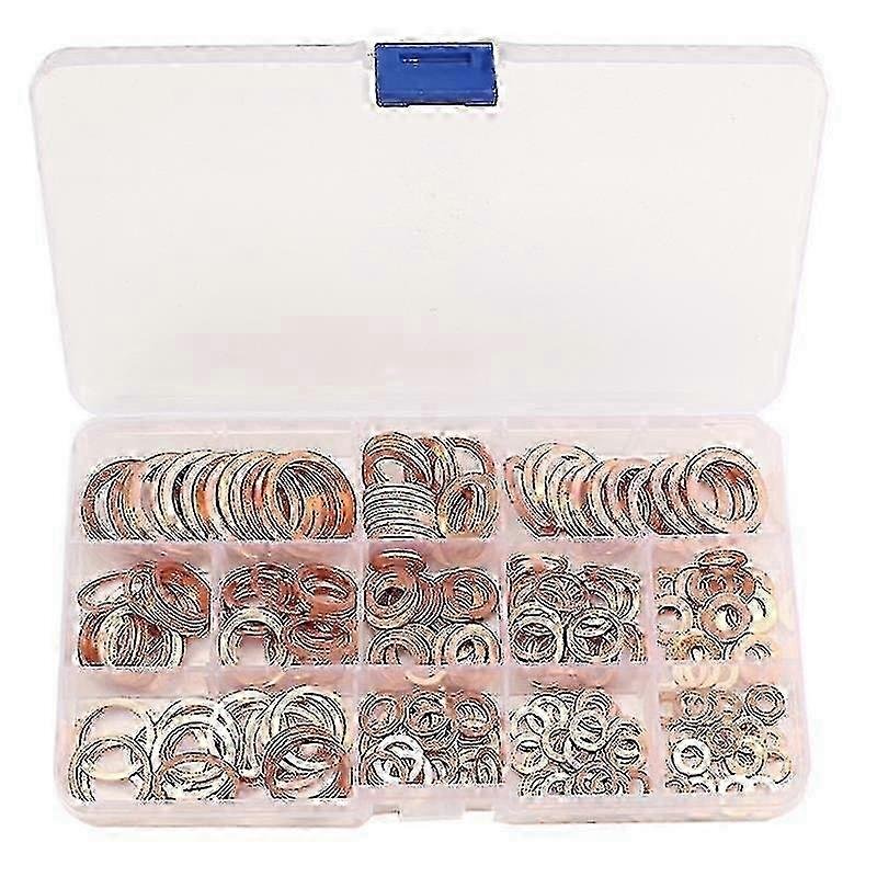 280pcs M5-M20 Copper Flat Washers 12 Sizes, Flat Washer with Storag...