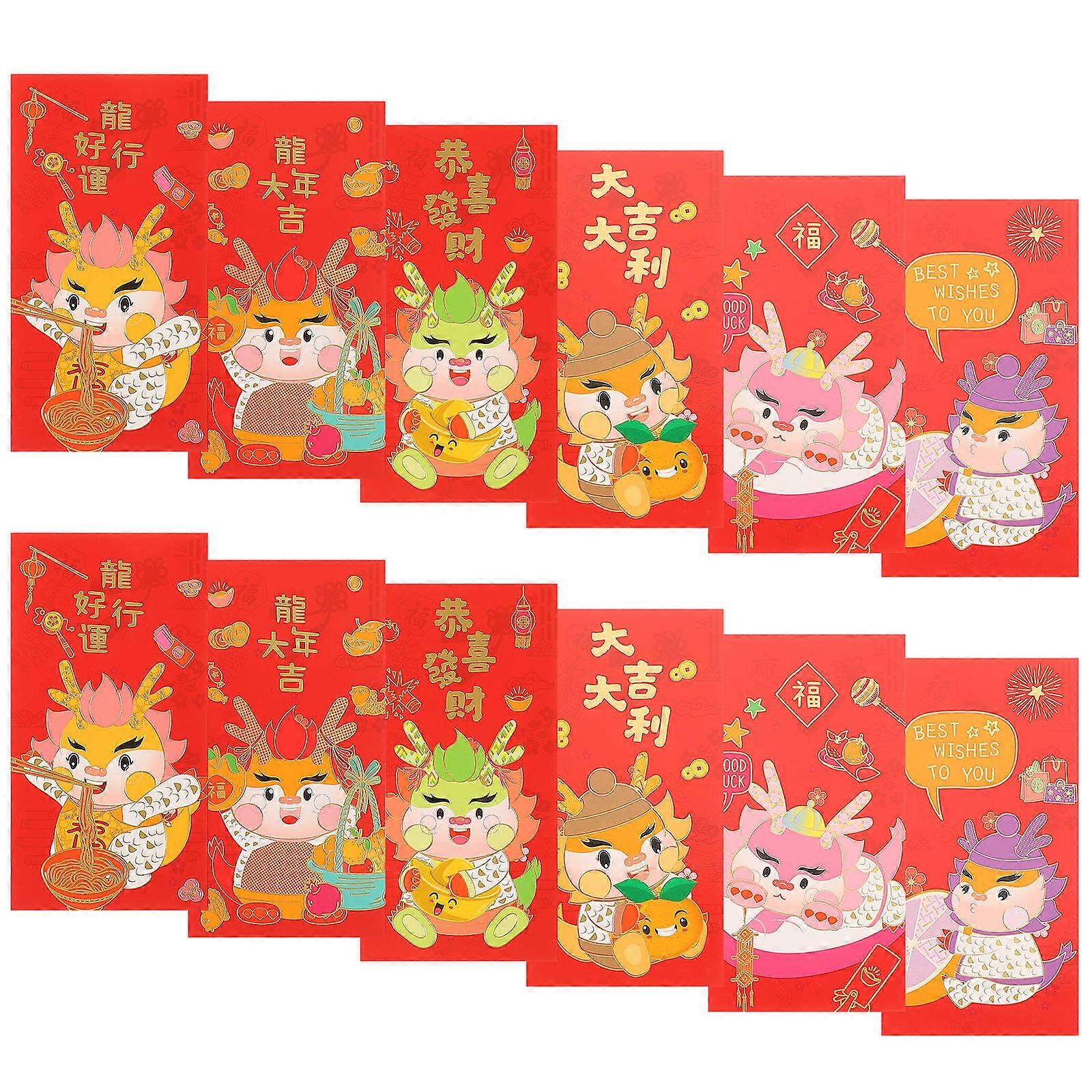 Chinese Lucky Money Bag Red Envelopes Chinese New Year Money Pockets Rectangular Paper 24Pcs