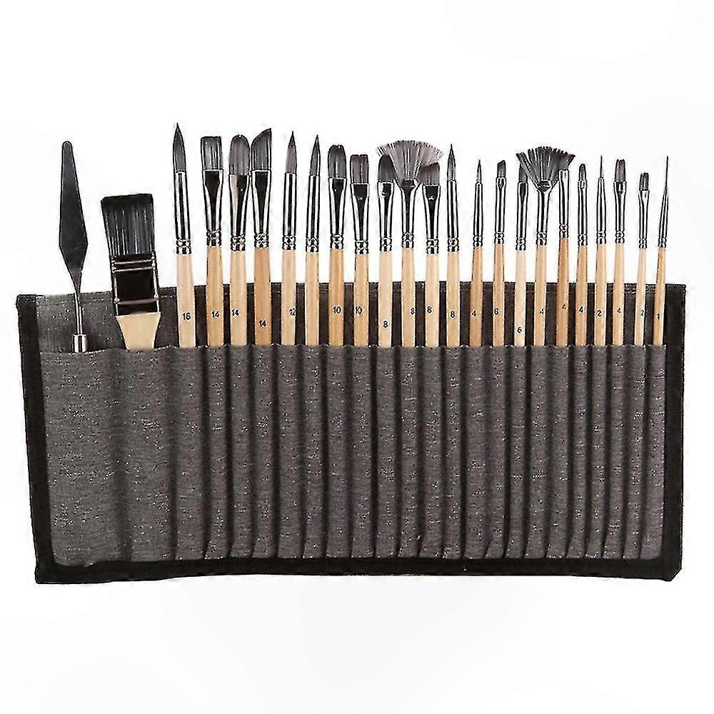 24-Piece Paint Brush and Palette Knife Set with Cloth Roll for Acrylic, Oil, Watercolor, Gouache Art Projects Multi-Sizes