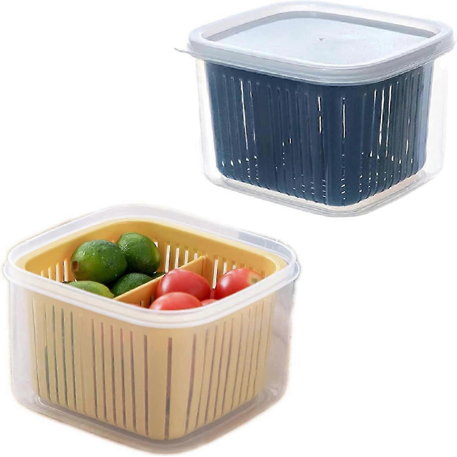 BPA-Free Fridge Storage Box, Adjustable 2-Compartment Kitchen Organiser for Storing Fruit(Pack of 2)