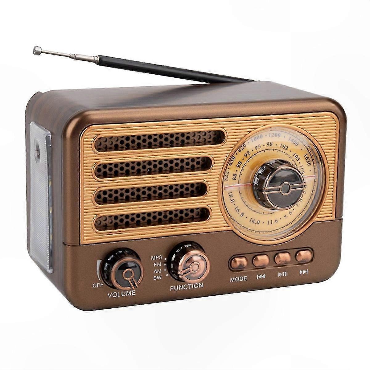 Retro Style Portable Radio with Bluetooth, FM/AM Tuner and LED Flashlight, Supports TF Card Playback