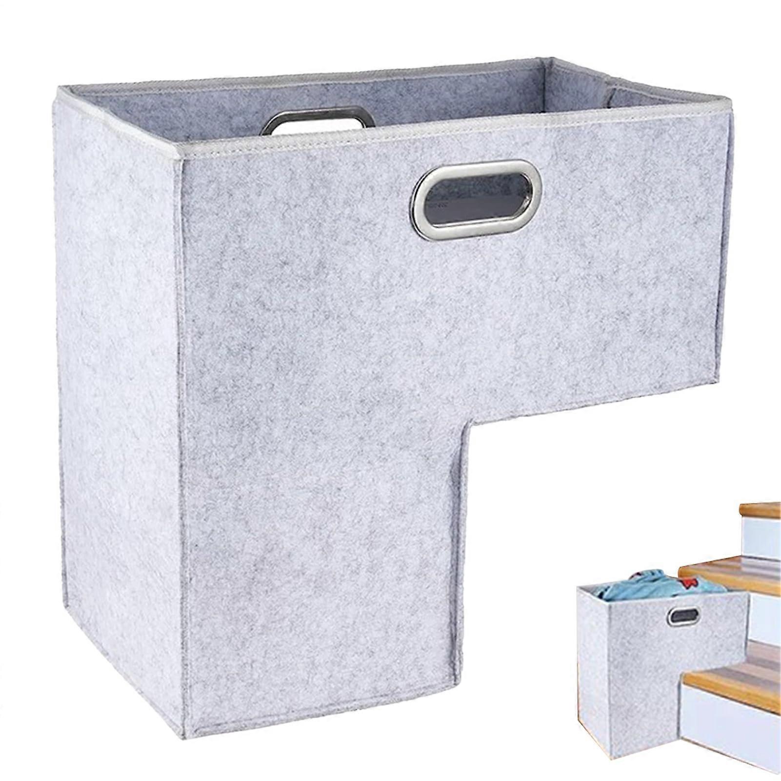 Stair Basket Felt Organizer With Reinforced Handle Grey Space-Saving Folding Storage For Home Organization 1 Piece