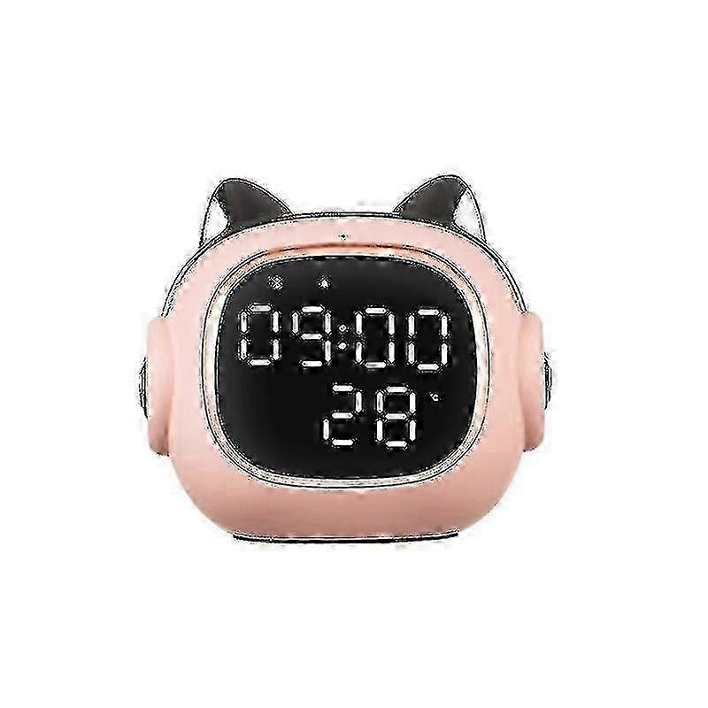 Funny Cat Shape Digital Alarm Clock with Bluetooth Speaker - Pink, Compatible with All Devices