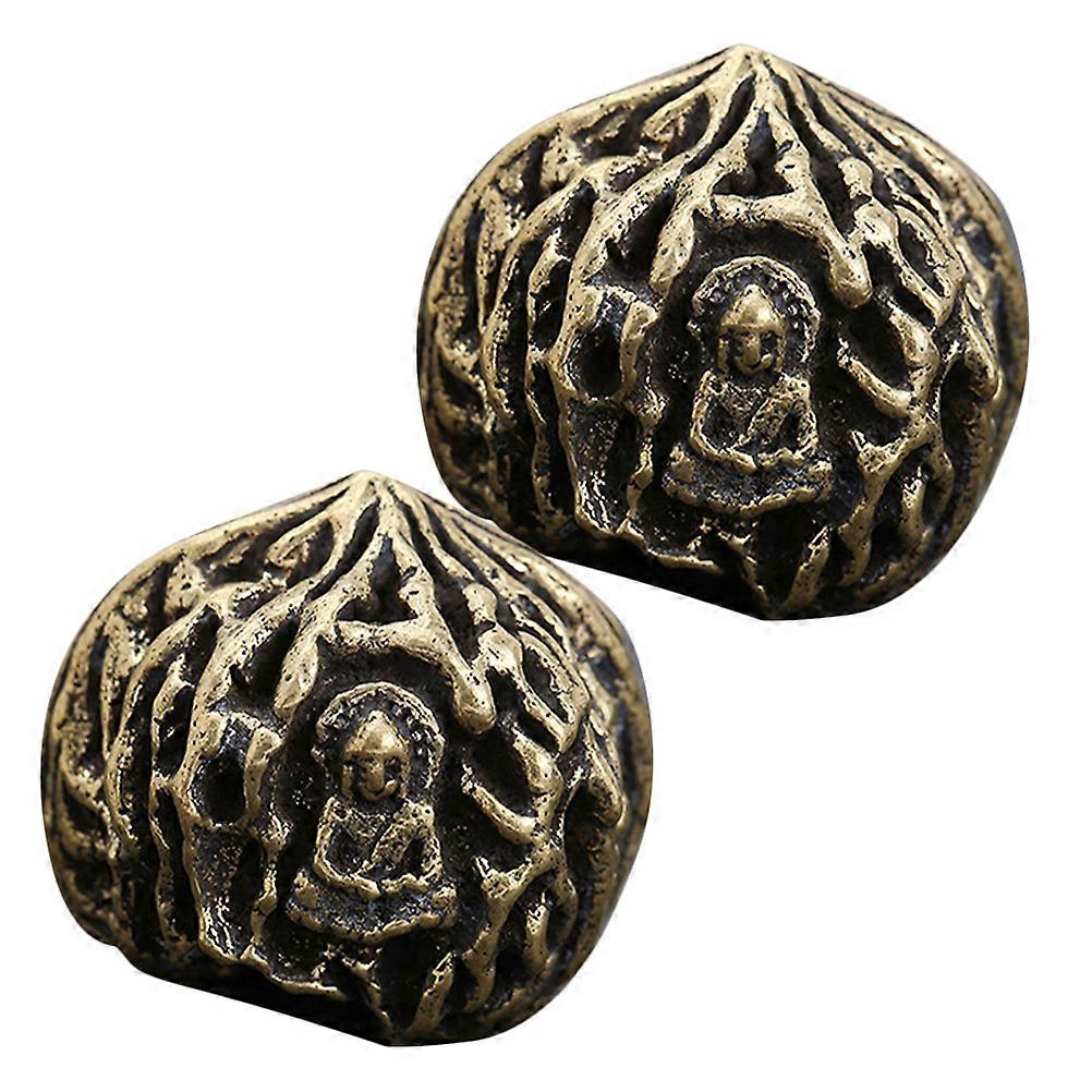 Chinese Walnut Brass Decor Hand Exercise Balls 4Pcs for Small Desktop