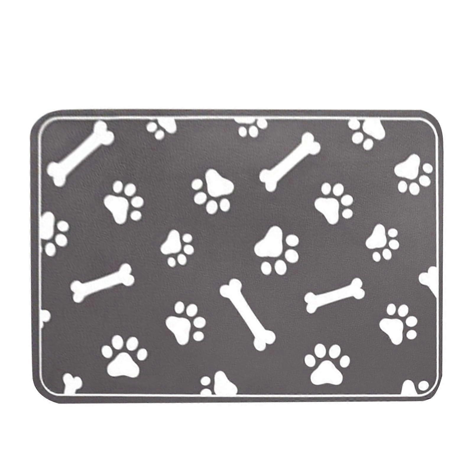 Pet Feeding Mat Diatomite Design With Bone Patterns Absorbent Quick Drying Grey 40x30cm For Living Room And Bedroom