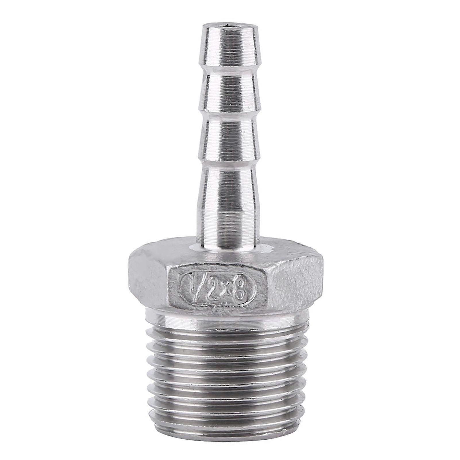 Stainless Steel 304 Male thread Pipe Fitting Barb Hose Tail Connector (1/2"x8mm)