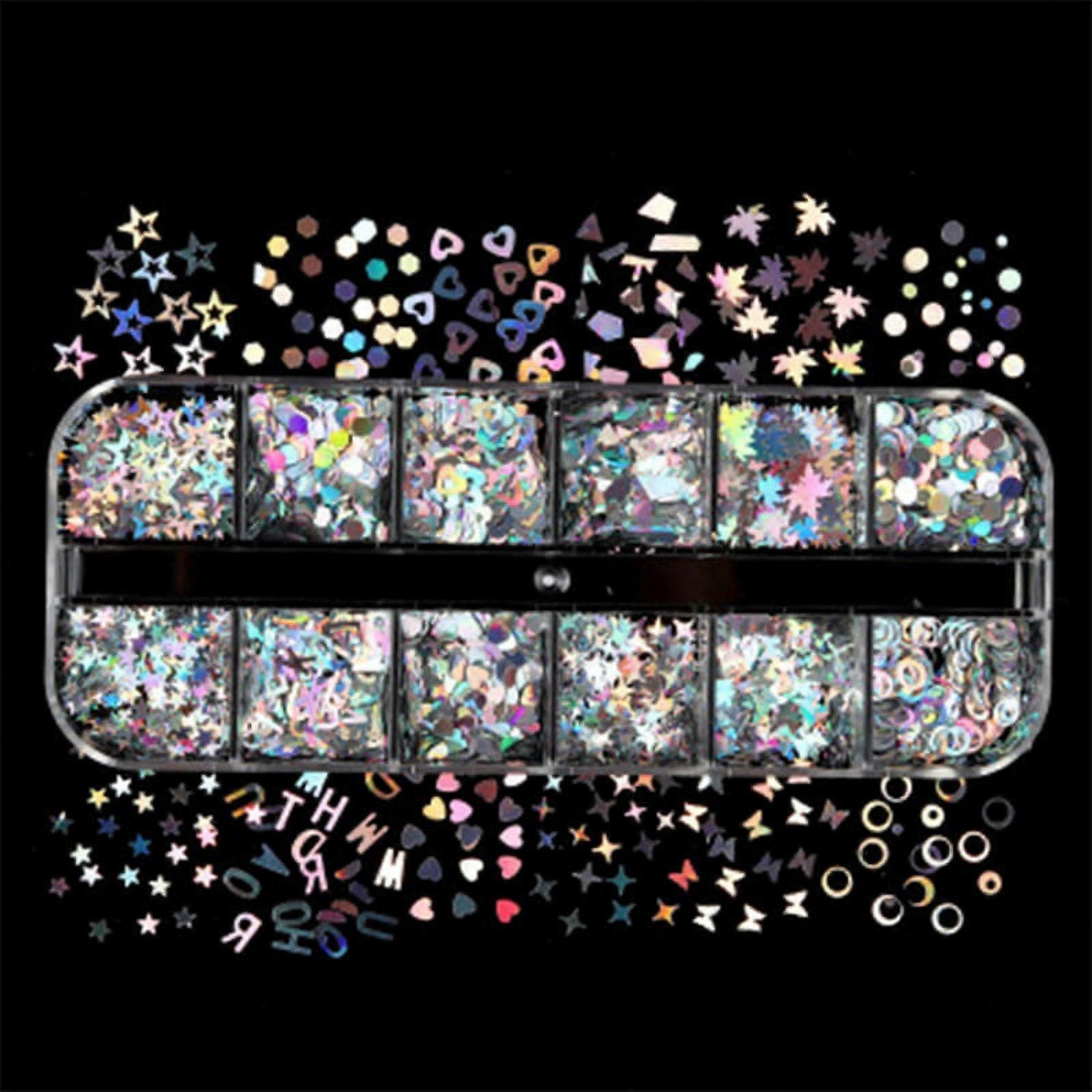 12 Grids/Box Stars Shape Fluorescent Sequins Holographic Glitter Flakes Glow in the Dark DIY Resin Mold Epoxy Filling