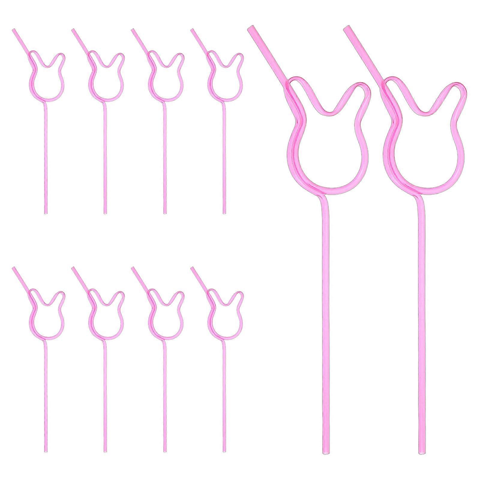 Funny Reusable Pink Rabbit Shape Drinking Straws 50Pcs