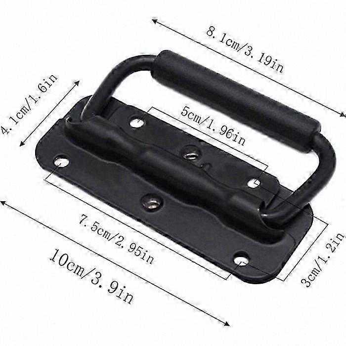 4-Pack Folding Metal Handles, Durable Black Replacement Handles with Spring Mechanism for Toolboxes and Storage Containers