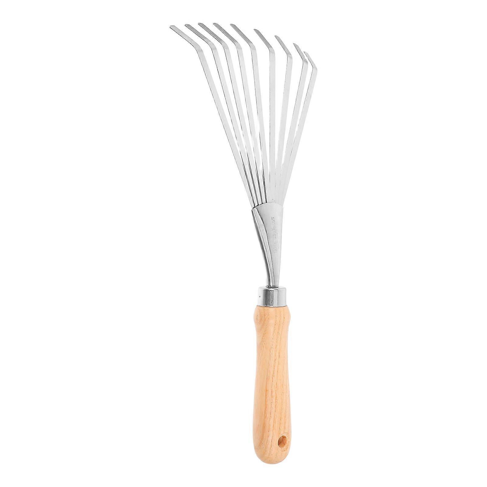 Durable Stainless Steel Leaves Sweeper Rake 1PC Ideal For Home Use Gardeners With Khaki Wooden Handle