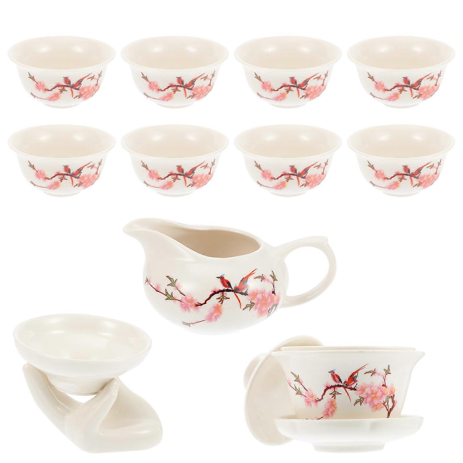 Pink Ceramic Kung Fu Tea Set for Drinking Use with 2Sets Included