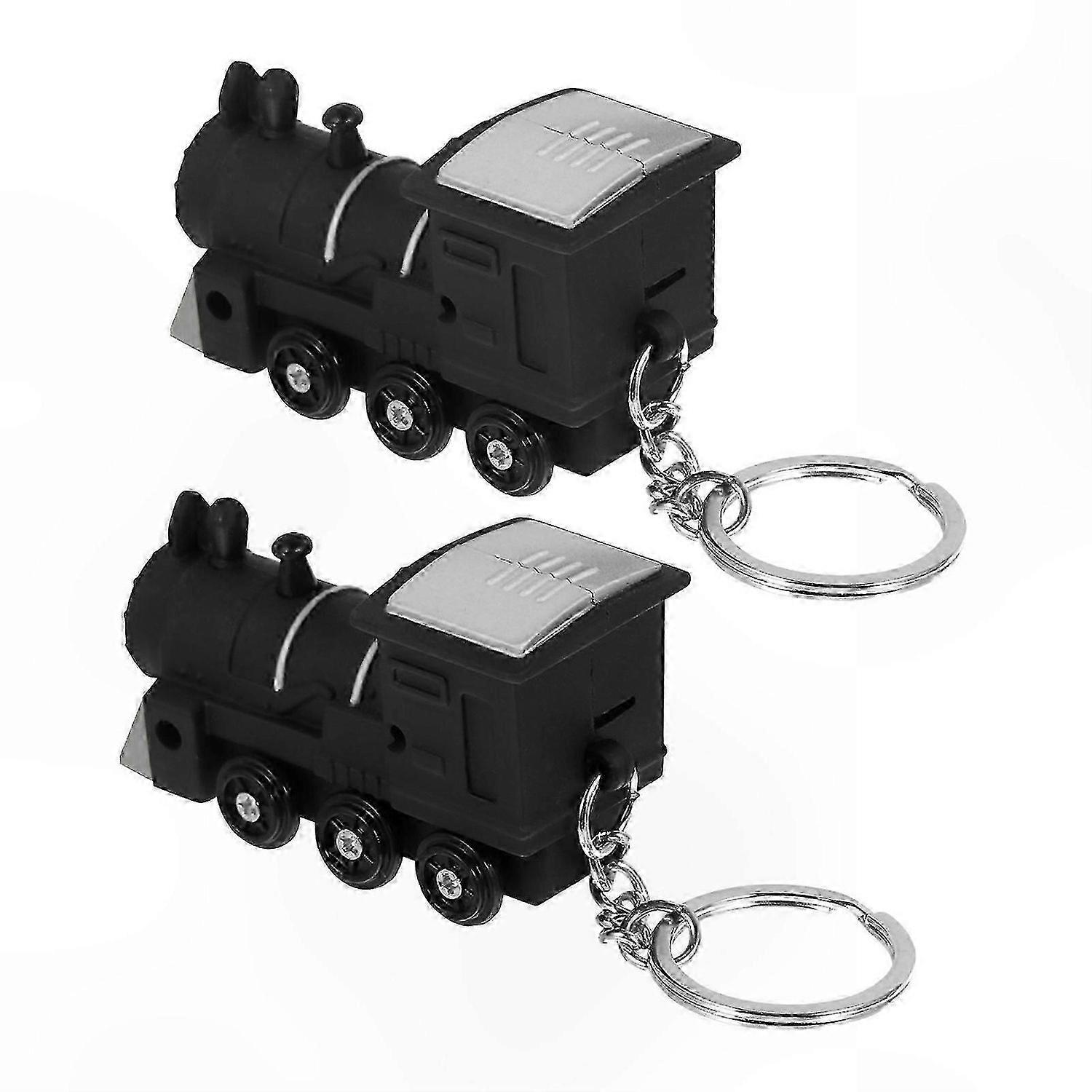 2-Piece LED Flashing Train Keychains with Sound Effects and Pendant Rings